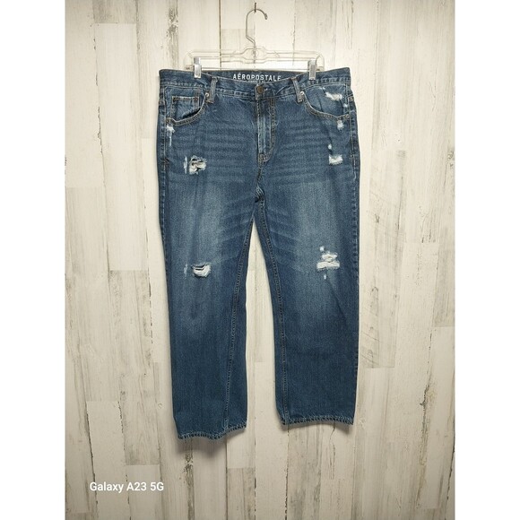 Aeropostale Jeans Men's 36x30 Blue Dark Wash Straight Leg Jeans (38x28) Hemmed - Picture 1 of 7